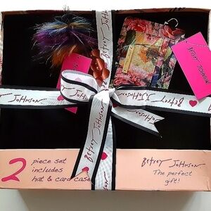 𝅺Betsey Johnson Black Hat Floral Card Case Gift Set New In Box
